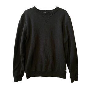 AllSaints Wilder Crew Sweatshirt Mens Small Black Cotton mini metal logo ribbed